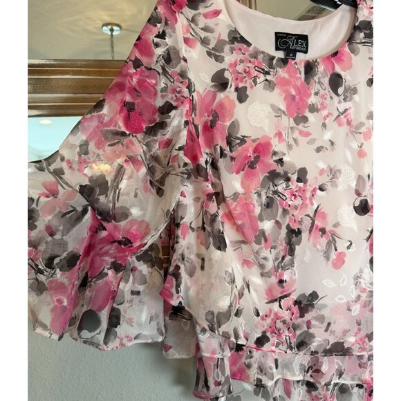 Alex Evenings Size 3X Chiffon Blouse Pink Layers Asymmetrical Floral NEW - Picture 3 of 11